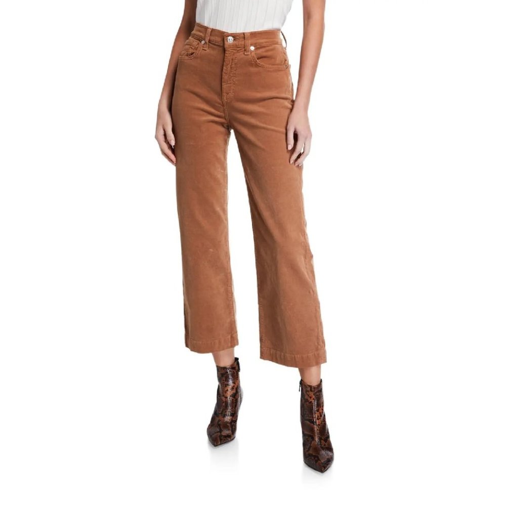 7 For All Mankind Alexa High Waist Crop Wide Leg Corduroy Pants - Picture 2 of 12
